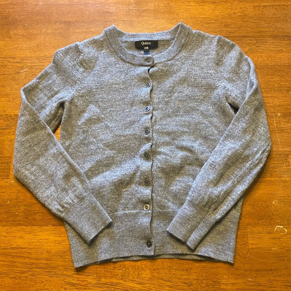 Quince Women's Gray Crewneck Button-Front Merino Wool Cardigan Sweater